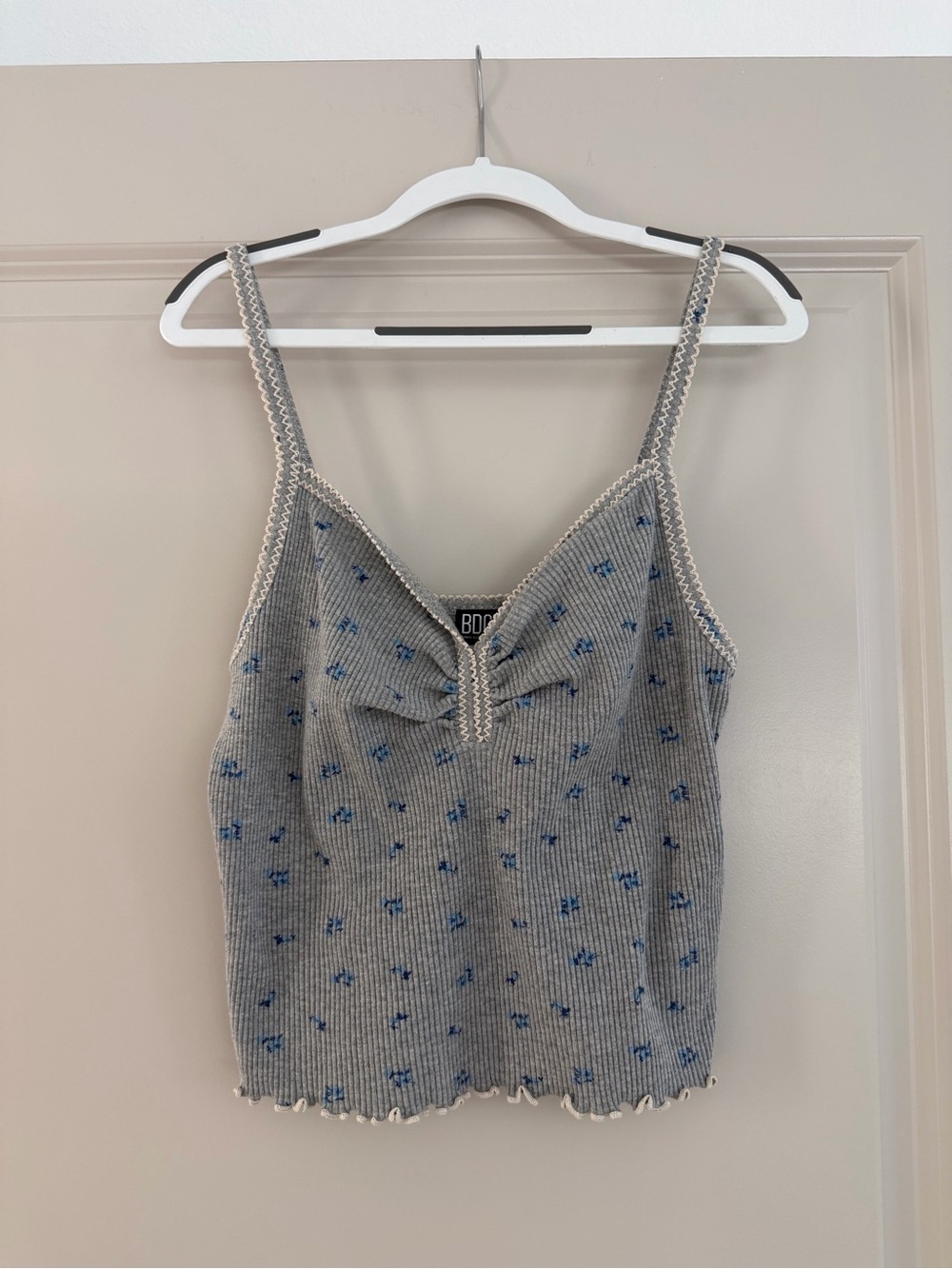 BDG Grey Ribbed Floral Cami with Blue Motif